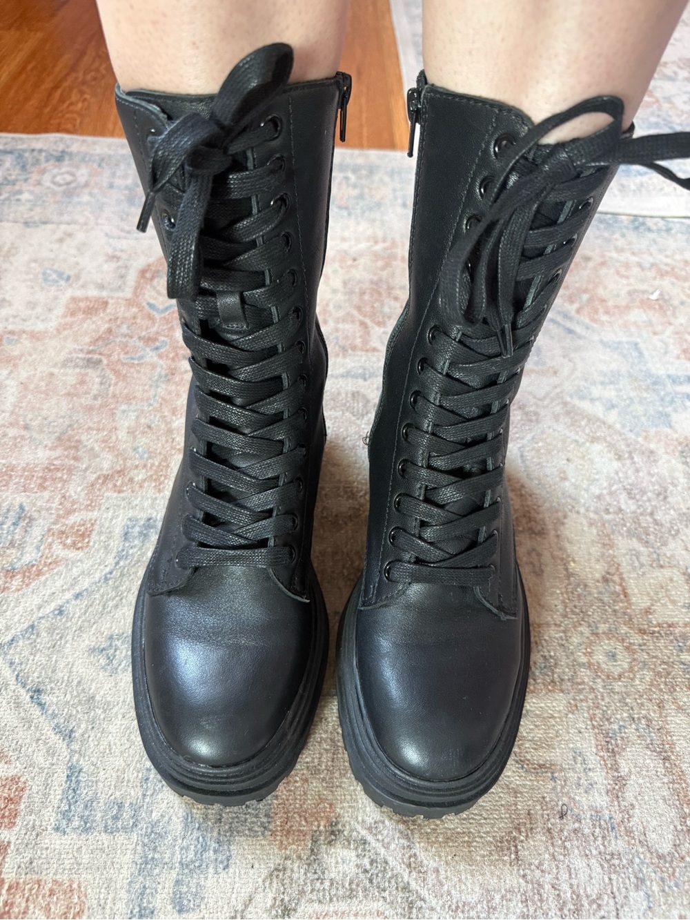 Aqua leather platform  Lace-Up Combat Boots